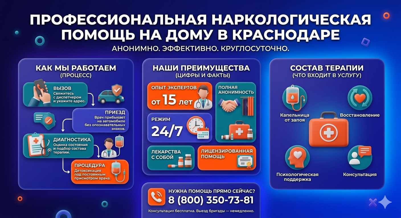 Инфографика о принципах лечения алкоголизма на дому в Мамонтово: этапы вызова нарколога, преимущества анонимной детоксикации и состав медицинской помощи.